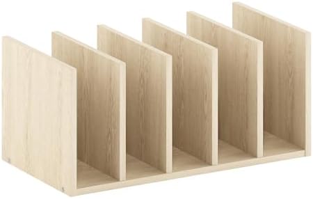 Furinno HERMITE Desk File Folder Organizers, 5-Space Vertical Desktop Office Organization Racks, Desk Top Display Book Shelf, for Paper, Office Supplies, Magazine, Bauhaus Oak