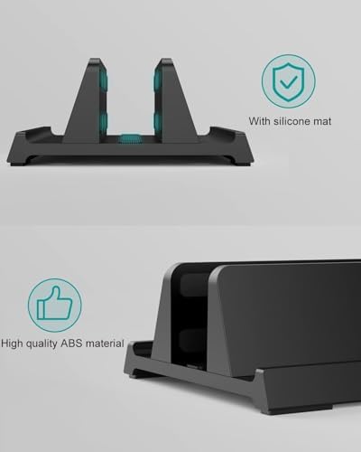 Adjustable Vertical Laptop Stand for Desk, Compatible with 11-Inch to 17.3-Inch Laptops, iPad, iPhone, MacBook Pro/Air, Dell, HP, Lenovo, Asus - 3 in 1 Design Computer Stand (Black)