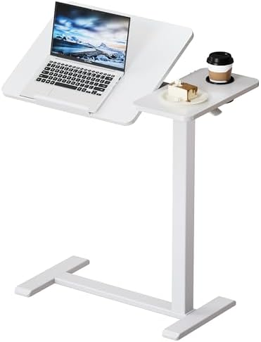BZIUM Overbed Bedside Table with Hidden Wheels, Adjustable Medical Tilt Top Hospital Bed Table Over The Bed, Rolling Desk Mobile Standing Desk (27.6x15.8, White)