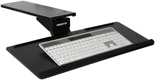 Mount-It! Under Desk Keyboard Tray, Adjustable Slide-Out Keyboard & Mouse Platform, 26.38" W × 10" D, Ergonomic Wrist Rest, Height Tilt & Swivel, Heavy-Duty Bolt-On Keyboard Drawer for Home Office