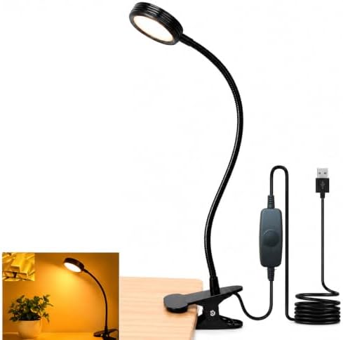 USB Clip-On Desk Lamp Eye Caring Dimmable Reading Light (Amber Light, 8W)