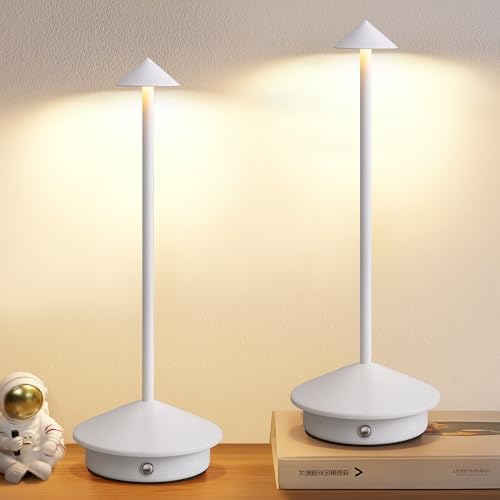 Modern Cordless Table Lamp Set of 2, White Portable LED Desk Lamps