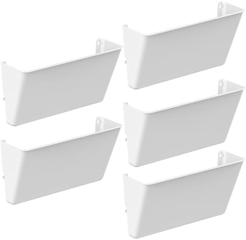 Gawerk Clear Acrylic Single Pocket, Plastic Hanging Wall Mount File Holder for Office Home (White, 5 Pack)