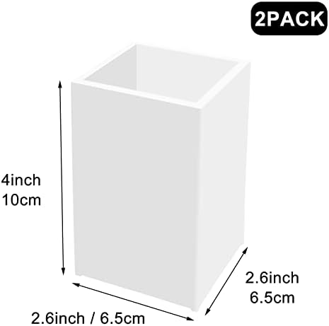 White Acrylic Pencil Pen Holder Cup 2 Pack,Desk Accessories Holder,Makeup Brush Storage Organizer,Modern Design Desktop Stationery Organizer for Office School Home Supplies,2.6x 2.6x 4 inches