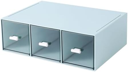 MILULUGO Plastic 3 Drawer Organizer for Cosmetic Storage, Desk Organizer, Makeup Organizer for nail polish, Lipstick, Brushes, Jewelry, Skincare, Bathroom Organization Boxes - Blue