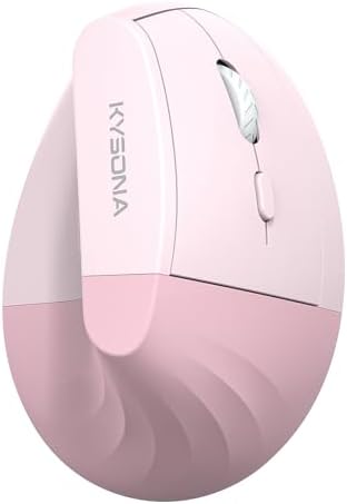 KYSONA EM18 Wireless Ergonomic Vertical Mouse, Ergo Design, Bluetooth Cordless Mouse for Medium/Large Hands, Silent Click, 5-Level Adjustable DPI, Carpal Tunnel Mice for Computer/PC/Mac/Laptop, Pink