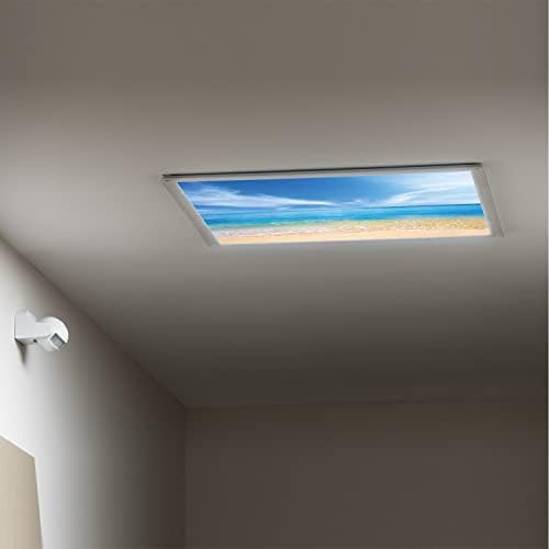 Fluorescent Light Cover Decorative Ceiling Light Filters,Ocean Pattern,for Classroom Office Hospitals Home Ceiling Decorative,2ft x 4ft,Sand Brown Blue and