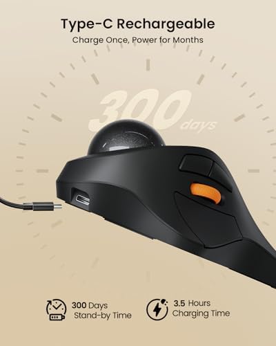 ProtoArc EM03 NL Wireless Bluetooth Trackball Mouse, Finger Control, Gray