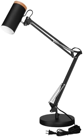 TORCHSTAR Tall Swing Arm Desk Lamp with Wooden Accent, Large Size, Black