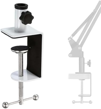 Desk C-Clamp with 1/2" Thread Hole, C Clamp for Microphone Stand, Adjustable Metal Table Clamp on Desk Lamp, Black Desk Lamp Clamp for Swing Arm Magnifying (1, White)