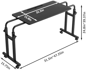 LINGMI Recliner Table, Overbed Table with Wheels Adjustable Height and Length Over Bed Desk, Hospital Heavy Duty Metal Leg Laptop Stand Tray