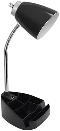 Simple Designs LD1093-BLK 18.5" All-in-One Gooseneck Desk Lamp with iPad Stand, Book Holder, and Convenient USB Port, for Office, Bedroom, Living Room, Black
