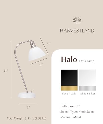 HarvestLand Halo Desk Lamp, Reading Lamp for Home Office, White