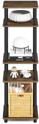 Furinno Turn-N-Tube Storage Shelves, Stackable Standing Shelf, Open Corner Shelf, for Organization and Storage, Living Room, Garage, Home Office, Columbia Walnut