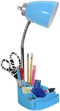 Simple Designs LD1093-BLU 18.5" All-in-One Gooseneck Desk Lamp with iPad Stand, Book Holder, and Convenient USB Port, for Office, Bedroom, Living Room, Blue