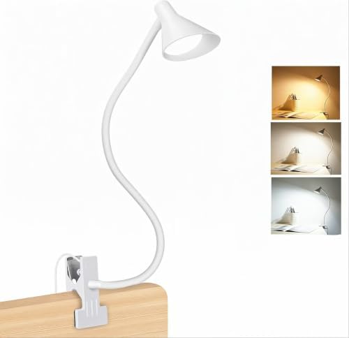 LiFMIRA Desk Lamp Clip on Light USB Reading Light 3 Color Modes White