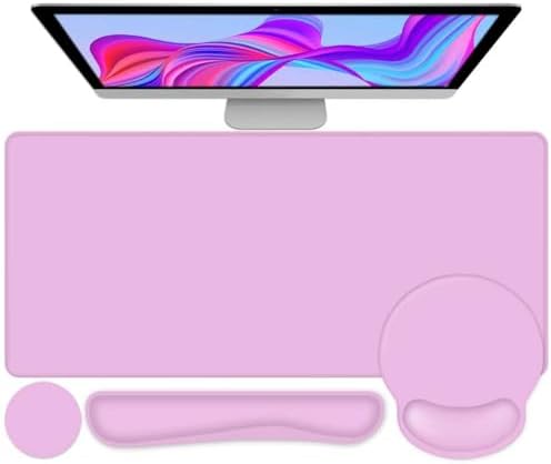 4 PCS Mouse Pad Desk Mat Protector, Keyboard Wrist Rest + Comfortable Mouse Pad with Wrist Rest +Coaster, Large Gaming Mousepad for Computer Laptop, 35.4" X 15.7" XXL Deskpad for Office Home I Lilac