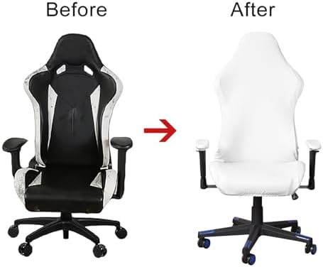Waterproof PU Leather Gaming Chair Cover, Ergonomic Office Computer Game Chair Slipcovers, 4pcs Set Anti-Slip Stretchy Covers for Reclining Racing Gaming Chair (White)