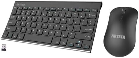 Arteck 2.4G Wireless Keyboard and Mouse Combo Ultra Compact Slim Stainless Keyboard and Ergonomic Mouse for Computer/Desktop/PC/Laptop and Windows 10/8/7 Build in Rechargeable Battery
