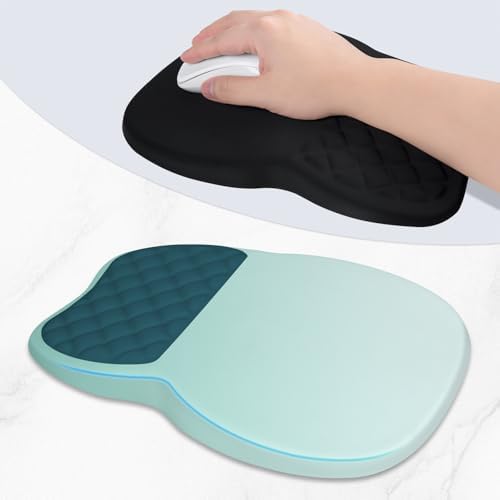 ITNRSIIET Ergonomic Mouse Pad Wrist Support with Memory Foam Massage Bulge & Non-Slip PU Base, Carpal Tunnel Pain Relief, Prevent Wrist Sweating, 12 x 8 x 1.2 inch, Light Green to White