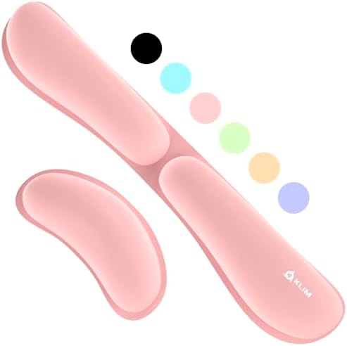KLIM Mouse & Keyboard Wrist Rest Set - Silky Gel Memory Foam - Ergonomic Wrist Rest for Computer Keyboard, Wrist Pad for Keyboard + Wrist Rest for Mouse - for Gaming and Office - Pain Relief - Pink