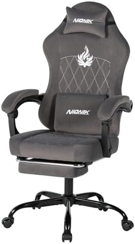 Ergonomic Gaming Chair Video Gamer Chairs Gaming Computer Chairs Gamer Chairs for Adults Massage Lumbar Support Swivel Height Adjustable Headrest Backrest Grey