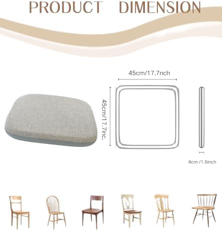 High Resilience Memory Foam Chair Cushion 17"x17"x2" Set of 2 Square Chair Pads and Washable Cover Non Slip Seat Cushions for Indoor Dining Room Kitchen and Office Chairs (Khaki,17"x17")