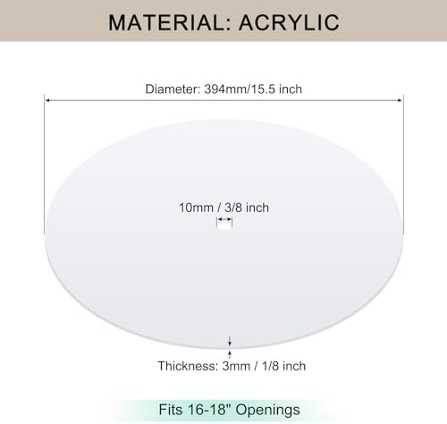 Round Lampshade Diffuser, 15.5" Diameter with 3/8" Center Hole Diffuser Lamp Shade for Drum Style Lampshades Pendants Softening Light, Frosted White Acrylic, Fits 16-18" Openings