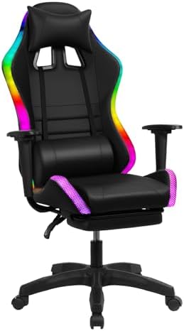Gaming Chair with Bluetooth Speakers & Light, Ergonomic High-Back Office Chair with Adjustable Armrest, 360° Swivel & Recline, Faux Leather Racing Style Desk Chair for Gaming