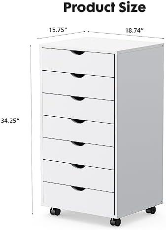 OLIXIS 7 Drawer File Cabinet on Wheels, Printer Stand