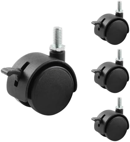 HOWDIA 4 Pack 1.5 Inch Swivel Caster Wheels for Cart, M8-1.25×15mm Threaded Stem Heavy Duty Casters with Brake, Nylon Wheels Replacement for Furniture, Table, Cabinet, Shelf