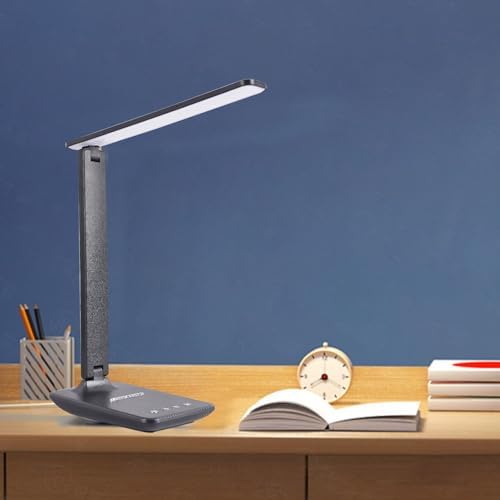 Eye Caring Table Lamp, 180 Adjustable Rotating Foldable Desk Lamp with USB C Charging Port, 5 Color Temperatures 5 Dimming Levels (Black)