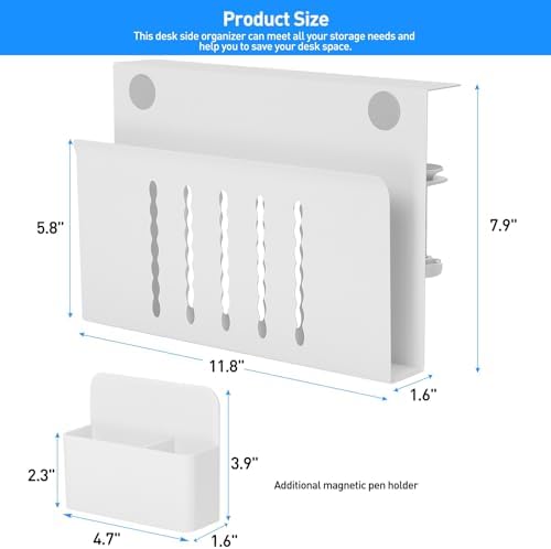 MAXECHO Desk Side Storage, Under Desk Laptop Mount, Table Side Hanging File Organizer, No Drill Clamp On Cable Management Tray, Laptop Holder with Magnetic Pen Holder for Office and Home, Load 22 Lbs