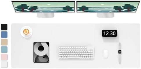 Hsurbtra Desk Pad, 48" x 17" PU Leather Desk Mat, XXXL Extended Mouse Pad, Waterproof Desktop Blotter Protector, Non-Slip Ultra Thin Large Laptop Keyboard Writing Mat for Office Home, White