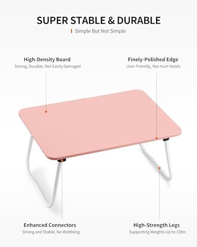 FISYOD Foldable Lap Desk, Laptop Bed Desk, Portable Bed Table, Laptop Stand for Bed & Couch, Lightweight & Mini - Pink