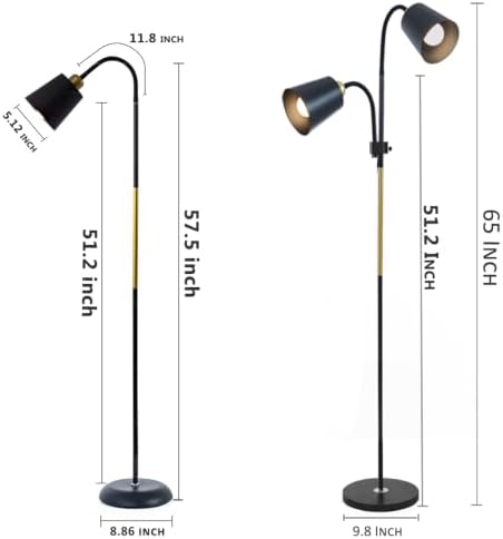 Floor Reading Lamp, Adjustable Height Bendable Short Standing Corner Lamps (Black-Metal)