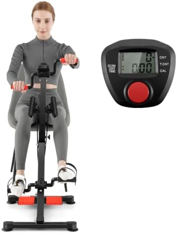 GYMAX Pedal Exercise Bike for Seniors, Hand Arm Leg and Knee Fitness Machine with Massage, LCD Monitor, Adjustable Height and Length for Total Body, Home Exercise Equipment for Elderly