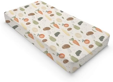 Cartoon Vegetable Mushroom Carrots Pattern Baby Changing Pad Cover, Unisex Vegetable Nursery Diaper Changing Table Pad Mat Sheet for Boys Girls-16x32