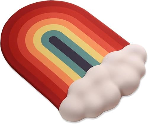 Cute Rainbow Mouse Pad with Wrist Rest for Mouse Pad Gel Cloud Keyboard Wrist Rest PU Base Silicone Ergonomic White Cloud Mouse Wrist Pad Support for Gaming Desk Laptop Home Office