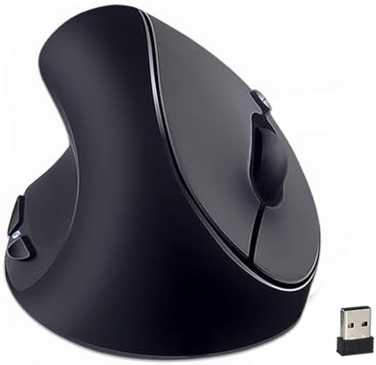 SUNGI Left-Handed Mouse,2.4GHz Ergonomic Vertical DPI 800/1200/1600 Wireless Mouse with USB Receiver for Left Hand,Black