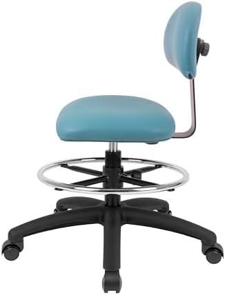 FSS Series Square seat (19"-27") seat Height Chair. Vinyl-for Office, Garage, Desk, Shop, Computer, Doctor, Medical, Easy to Clean! 18" Footring (Aqua, Mid Stool, Self Braking Casters)