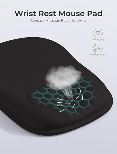 Minimalist Black Ergonomic Mouse Pad for Carpal Tunnel Pain Relief, 65% Usable Mouse Area in Compact Size, Memory Foam Concave Wrist Rest for Office, PC, Gaming