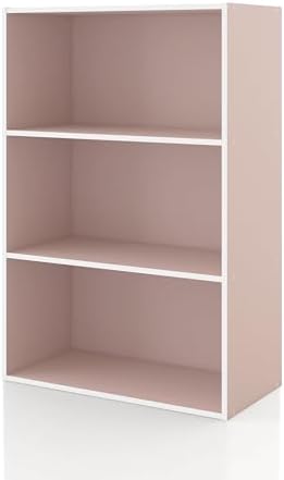 Homes: Inside + Out Apexa 3-Tier Cube Storage Organizer Shelves, Stackable Wood Bookcase Fits Cubby Bins for Organization, Dorm Teen Room Decor & Home Office, Light Pink