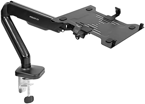 Mount-It! Laptop Desk Mount Arm with Gas Spring, Height Adjustable Laptop Stand for Desk, Fits Laptops up to 17 Inch, Full Motion Laptop Tray Mount with Clamp or Grommet Installation
