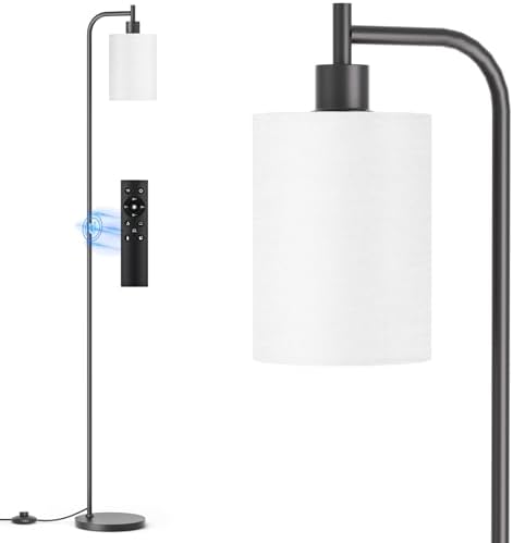 SIBRILLE Floor Lamp with Linen Shade, Dimmable Tall Standing Lamp with Remote Control & 3 Color Temperatures, Modern Floor Lamps for Living Room Bedroom Office Corner, 9W LED Bulb Included