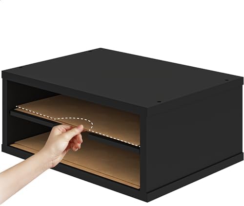 Ballucci File Organizer, 2-Tier Document Paper Sorter, Stackable Wood Desk Organizer Mail Holder, Monitor Stand with Storage Shelves, Black