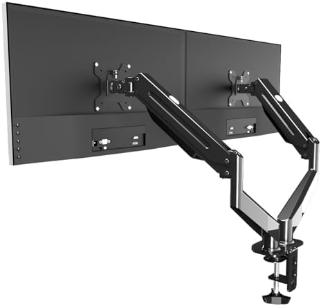 AEONS Dual Monitor Stand up to 32 inches Screen, Load-Bearing Max 22 lbs Each Gas Spring Pneumatic Arm, Adjustable Dual Monitor Mount, Max VESA 100x100mm, Black