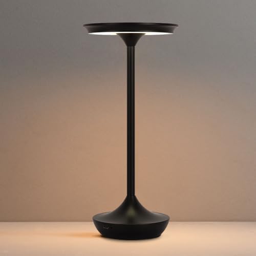 LED Cordless Table Lamp Rechargeable,Portable 6000mAh Battery Outdoor Bedside Table Lamps,3 Color Stepless Dimming Touch Battery Powered Lamp, Table Light for Restaurant/Patio/Camping/Bedroom(Black)
