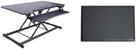 Rocelco 46" Electric Standing Desk Converter with AC Outlet USB Charger and Anti-Fatigue Floor Mat - Motorized Adjustable Sit Stand Riser - Tabletop Workstation Keyboard Tray - Black (R EDRB-46-MAFM)