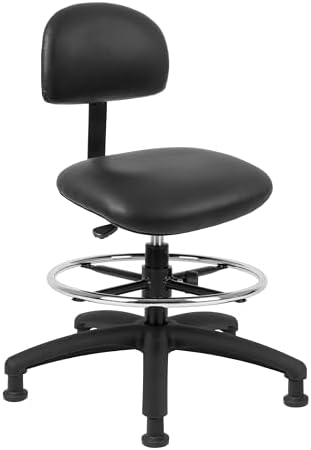 FSS Series Square seat Mid (19"-27") seat Height Chair. Vinyl-for Office, Garage, Desk, Shop, Computer, Doctor, Medical, Easy to Clean! 18" Footring (Black, Mid Stool, Glides)